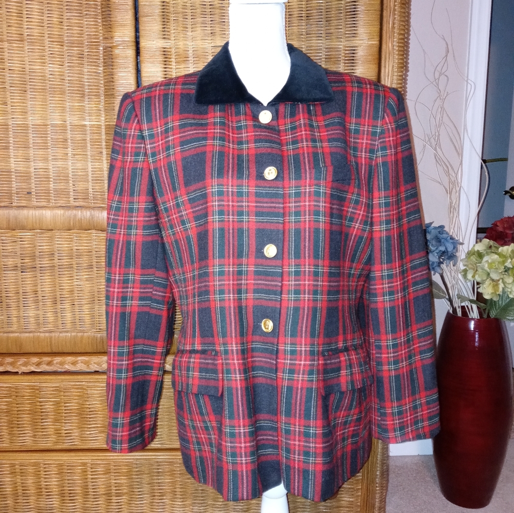 Ralph Lauren Red and Black Plaid Jacket w/ Velvet Collar